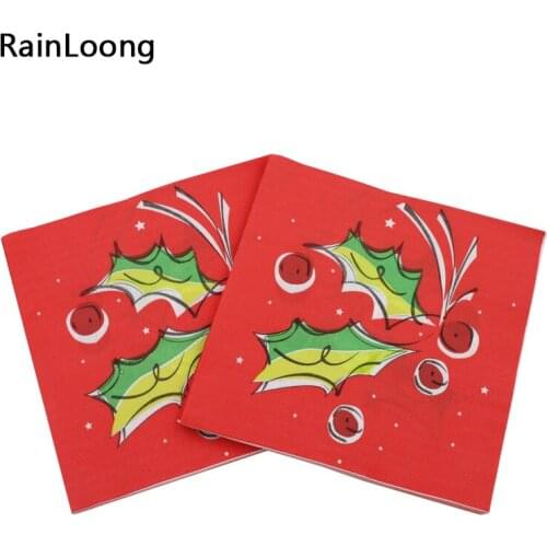 [RainLoong] Print Merry Christmas Paper Napkin Tissue For Christmas Party Decoration Decoupage 33*33cm 1 pack (20pcs/pack)