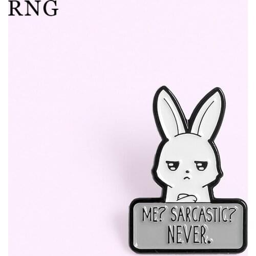 RNG Cartoon Animal Metal Enamel Pin Long Ear White Rabbit Poor Expression Tear Letters Card Brooch Jewelry Lapel Badge Gift
