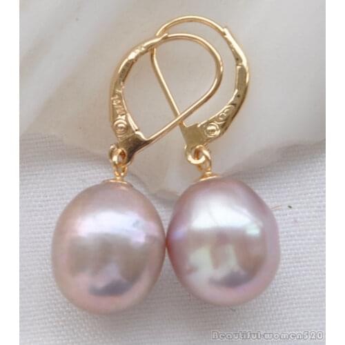 00 SHIPPING d** z5885 Lustre AA++ 10*12mm lavender DRIP FRESHWATER PEARL DANGLE EARRING