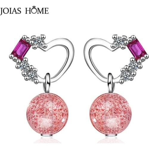 JoiasHome Fashion Silver 925 Earrings for Women Girl Gemstone Fine Jewelry Natural Strawberry Quartz Drop Earrings Wholesale