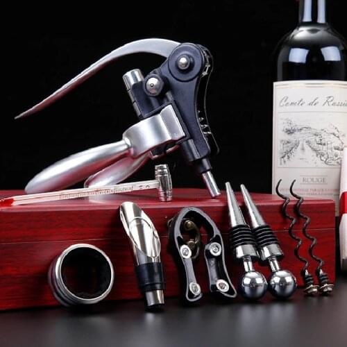 Stainless Steel Wine Opener with Wood Case Manual Opener Set Rabbit Shape Corkscrew Pourer Gadgets Tools Kitchen Accessories