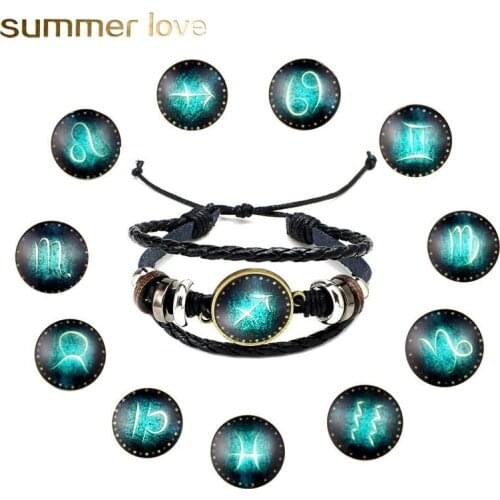 Scorpio/Libra/Virgo 12 Constellation Bracelet for Men Women Fashion Jewelry Handmade Braided Rope Leather Bracelets Lover Gifts