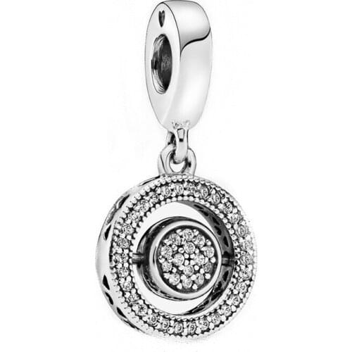 Spinning Logo and Pave Dangle Charm 100% Real 925 Sterling Silver Spinning Logo Charm Fit Original Bracelet Diy Jewelry