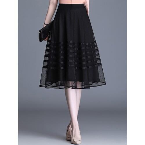 A-line Black Gauze Skirts Drape A New Spring and Summer 2021 Pleated Skirt of Tall Waist MidLengthY2k Skirt Korean Style