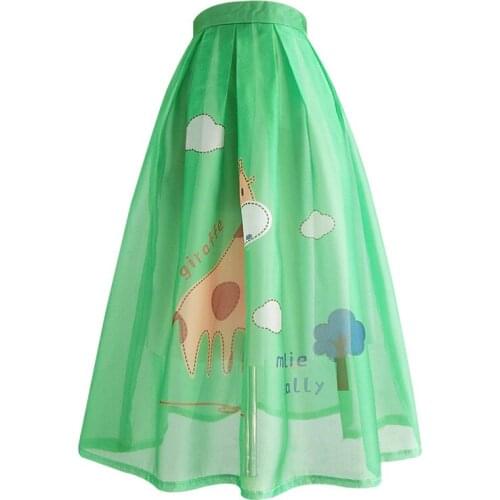 2021 summer vintage Organza printed ball gown skirt women high waist green party umbrella skirt plus size