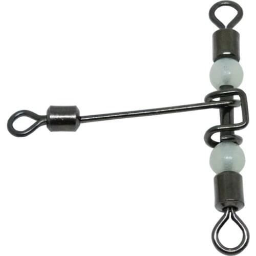 10pcs 3 Way Fishing T shape cross line rolling swivels with pearl beads freshwater carp Fishing Tackle saltwater Bass Connector