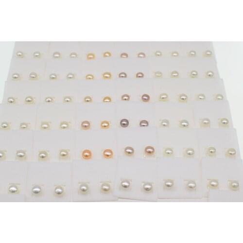 100pairs freshwater pearl 6-7mm coin white/pink/purple earrings FPPJ wholesale beads for xmas gift