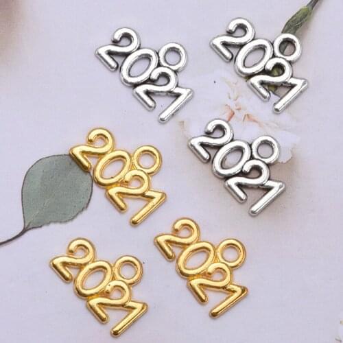 100pcs Year Number 2021 Pendant Charms Diy Jewelry Making Jewelry Finding Antique Silver Color Antique Gold Color 9x14mm