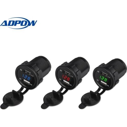 12V 24V Auto Car 4.2A Dual USB Charger Socket Digital Voltage Voltmeter for Motorcycle Boat Truck Waterproof