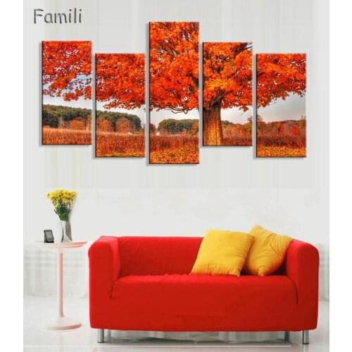 5Pcs Beautiful Fall Season Scenery Canvas Painting Tree Landscape Painting On Canvas Oil Painting Wall Picture For Living Rroom