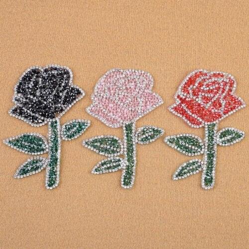 5pcs Resin Rose Pattern Rhinestone Hot Drilling Patches For Clothing Diy Stickers Diamond Badges Applique Guipure Florale