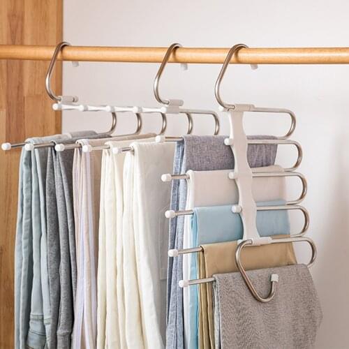 5 in 1 Pant Rack Multifunction Shelves Stainless Steel Multi-functional Wardrobe Magic Trouser Hanger Coat Storage Organization