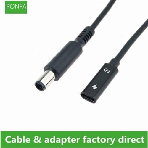 7.4x5.0 mm with Pin Jack to USB Type C PD Power Adapter Converter DC Plug Connector Cable Cord for DELL Laptop Charger