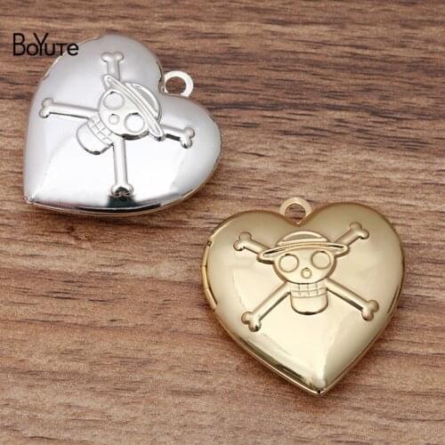 BoYuTe (5 Pieces/Lot) 34*12MM Metal Brass Heart Locket Factory Direct Wholesale Vintage Photo Locket Pendant