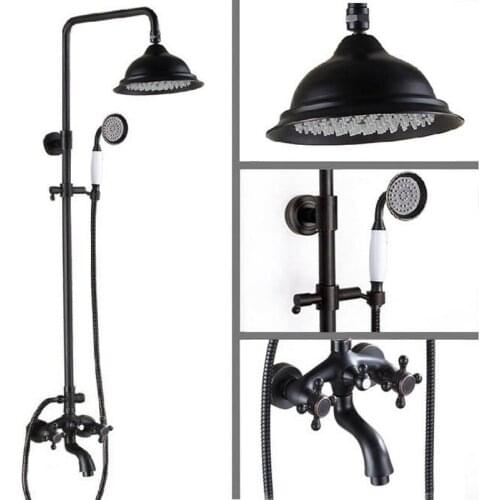 Black Oil Rubbed Brass Dual Cross Handles Bathroom Rainfall Rain Shower Head Faucet Set Bathtub Mixer Tap Wall Mounted mrs451