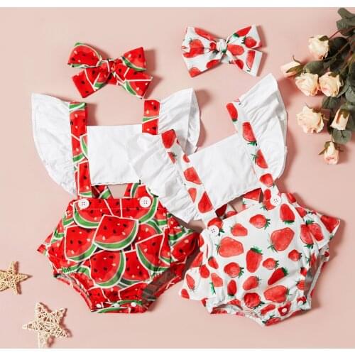 Infant Baby Girl Clothes Fruit Print Romper Jumpsuit Headband Outfit for 0-12months Babys Clothes Set