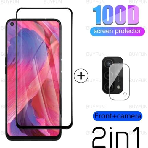 For oppo a54 a 54 54a 5g 2in1 front screen protector for oppo a74 a 74 74a 5g full cover safety tempered glass camera lens film