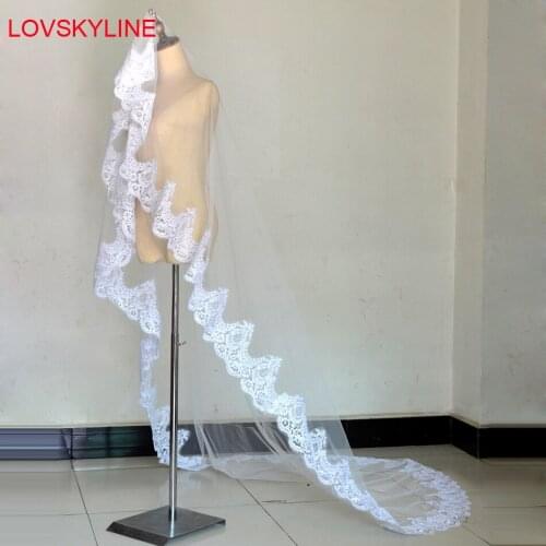 3 Meter White Ivory Cathedral Wedding Veils Long Lace Edge Bridal Veil with Comb Wedding Accessories Bride Mantilla Wedding Veil