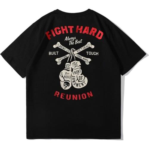 Japanese Skull Tattoo Design T-Shirt Mens Casual Boxing Glove Print Cotton Short Sleeve T shirts Punk Rock Tops Tees Shirt
