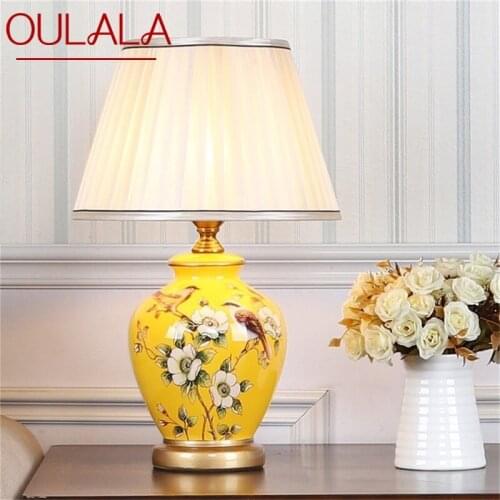 OULALA Ceramic Table Lamps Copper Modern Luxury Pattern Desk Light LED Besjdes For Home Bedroom