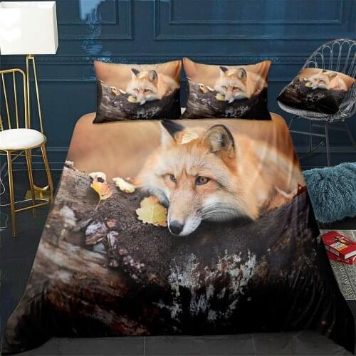 Animal Fox Quilt Cover Pillowcase 3Piece Comforter Bedding Set With Pillow Case Single Double Duvet Cover Home Decora