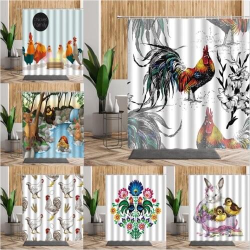 Chicken Floral Creative Shower Curtains Animal Birds Rooster Farm Cock Flower Bathroom Decor Waterproof Fabric Kids Bath Curtain