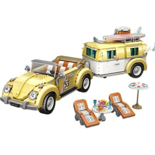 LOZ 1130 Holiday Touring Car Vehicle Caravan Beach Chair Food Bread 3D Model Mini Blocks Bricks Building Toy for Children no Box