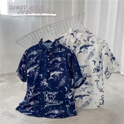 2021 New Mens Shirts Japan Fashion Streetwear Printing Shirts Men Summer Casual Harajuku Men Clthing Short Sleeve Shirts