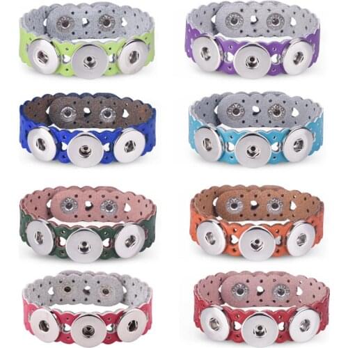 New Fashion Leather Snap Button Bracelet Bangle Buckle Wave Lace Fit for 18mm DIY Snap Buttons Charms Jewelry Accessories