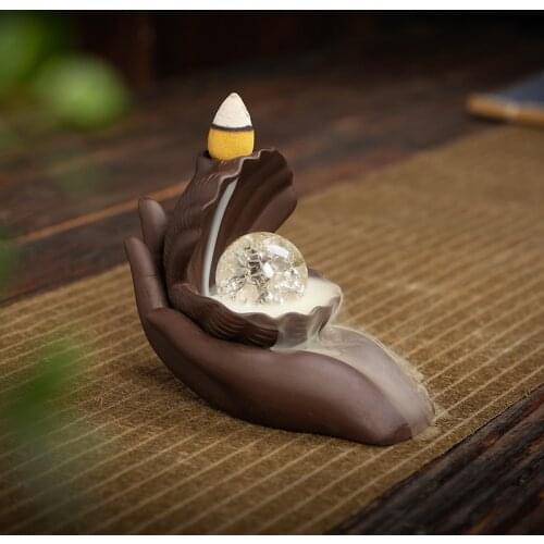 Backflow Incense Burner Stick Holder Ceramic Purple Sand Smoke Waterfall Home Decor Ornaments Buddhist Incense Base