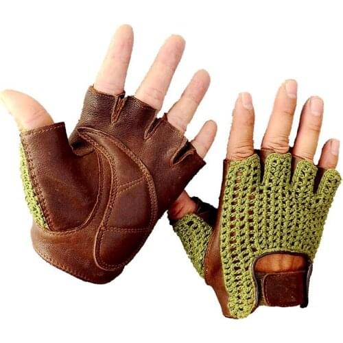 2018 The Latest Genuine Leather Half Finger Mesh Breathable Gloves Cowhide + Knit Gloves Unisex A149-5