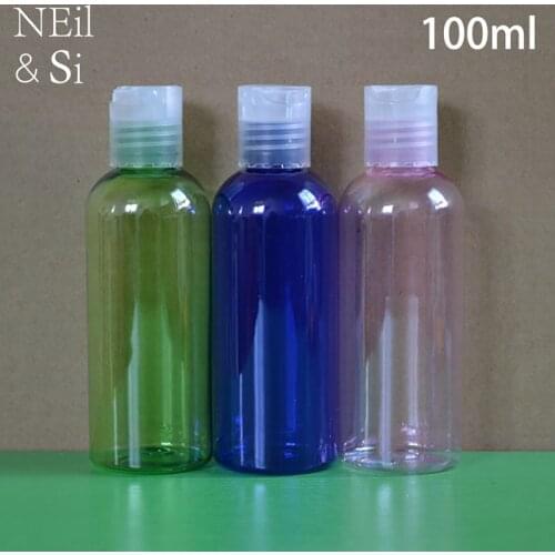 100ml Plastic Press Cap Bottle Refillable Cosmetic Shampoo Shower Gel Cream Bottles Pink Green Blue White Brown Free Shipping