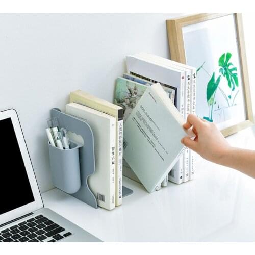 2 IN 1 Adjustable Book Holder Bookends with Pen Holder Students Desk Magazine File Holder Organizer Office Stand Rack Save space