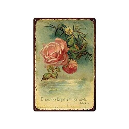 Rose Flower Vintage Style Metal Sign Iron Painting for Indoor & Outdoor Home Bar Coffee Kitchen Wall Decor 12 X 8 Inch