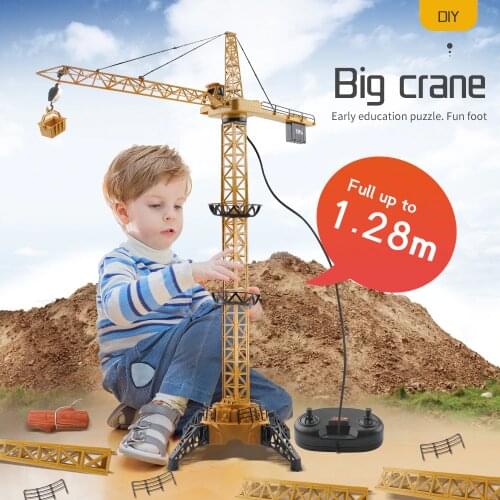 DIY Assembly 128cm RC Big Hanging Tower Childrens Educational Toys RC Engineering Car 680° Rotation Big Crane Toys For Children
