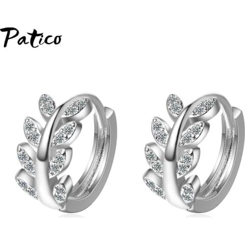 Boho 925 Sterling Silver Women Hoop Earrings Wedding Party Jewelry CZ Zircon Earrings Leaf Brincos Christmas Birthday Gift