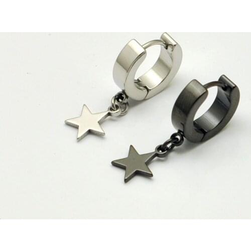 Ear five star titanium earrings heterochrosis Men stainless steel earrings Women Punk Popular Black