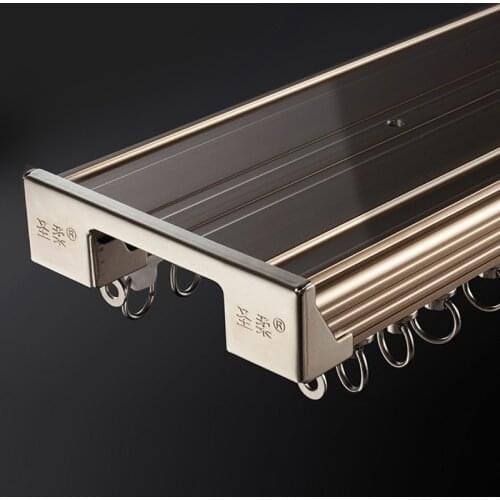 Champagne Gold Aluminium alloy curtain track with metal rails roller Thick double curtain rails double curtain rod set