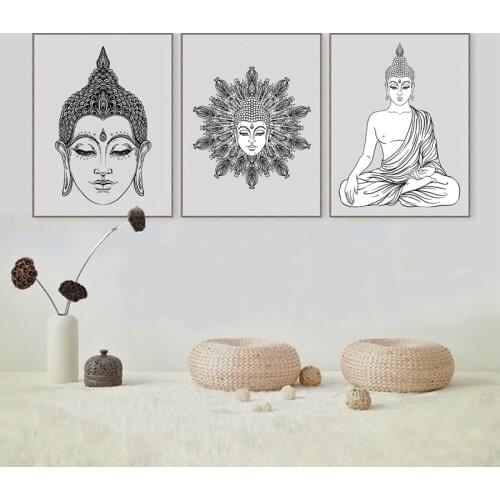 Sitting Buddha Art Print And Poster Wall Pictures , Hand Drawn Buddha Face Canvas Poster Prints Buddhism Home Decoration