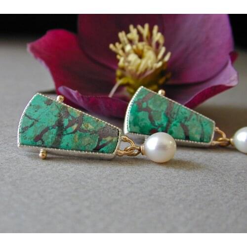 Tibetan Natural Turquoises Water Drop Stone Earrings Bohemian Jewelry Antique Silver Color White Pearl Earring