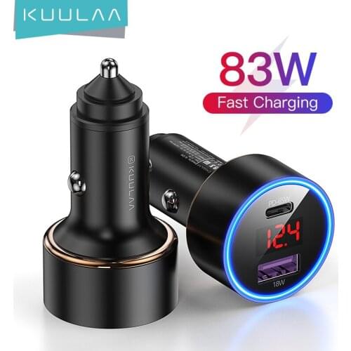 KUULAA 83W Car Charger USB Type C Dual Port PD QC Fast Charging For Laptop Translucent Car Phone Charger For iPhone Samsung