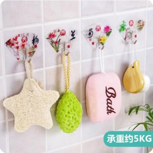 Sector Print Seamless Hook Waterproof Adhesive Hooks 4 Pcs/Lot Magic Stickers Door After Hanger