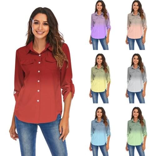 Blouse Women 2020 New Fashion Lapel Long Sleeve Can Armbands Gradient Printing Loose Chiffon Blouse Blusas Dropshipping YFF6328