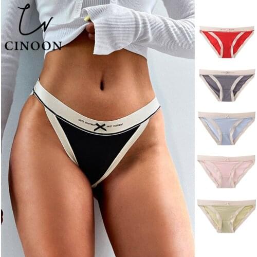 CINOON Amazing Sexy Panties Women Cotton Briefs Stitching Color Femme Lingerie Hot Sale Mid-Waist Underwear Intimates Plus Size