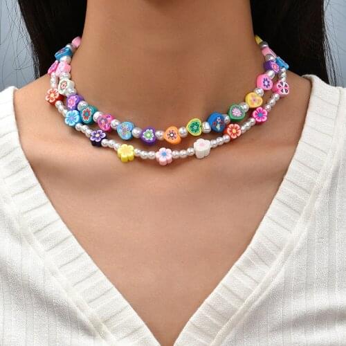 Elegant Korean Imitation Pearl Necklace For Women Sweet Cute Girls Fruit Heart Pendant Choker Necklace 2021 New Jewelry