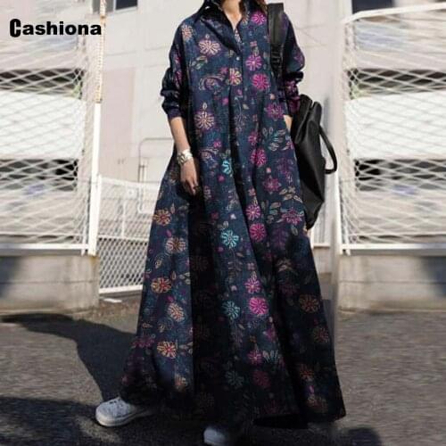 2021 Vintage Dress Women Long Maxi Summer Bohemian Flower Print Cotton Linen Dresses Plus Size 5xl Femme Single Breasted Dress