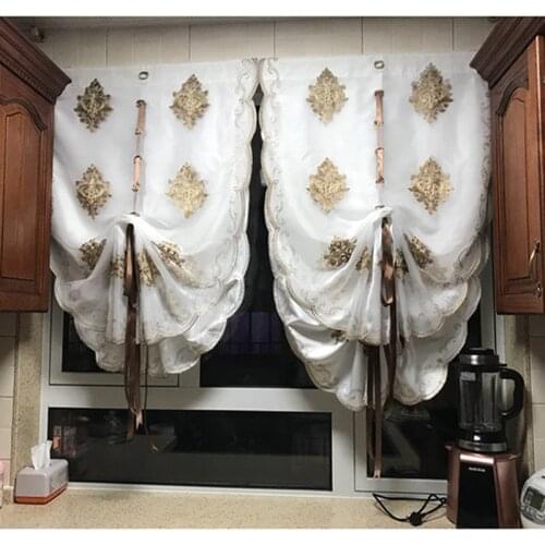 Golden Wonder European Style Balloon Curtains Tulle Cloth Valance Kitchen Curtain Door Window Decoration White Color