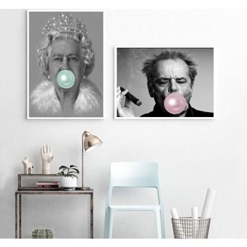 Celebrity Poster Bubble Blowing Canvas Painting Queen On The Wall Art Print Jack Nicholson Modern Picture For Living Room Decor