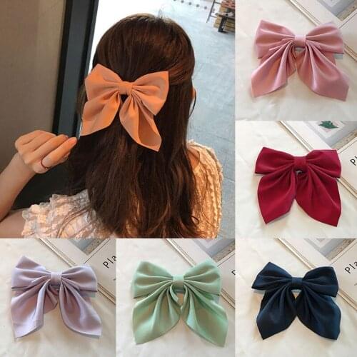 2021 New 1PC Women Clip Hair Pin Bow-knot Clips Japanese Solid Color Hair Accessories Satin Butterfly Hairpins Headwear
