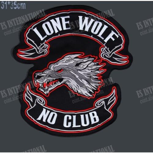14 inches lone wolf no club broadsword large Embroidery Patches for Jacket Back Vest Motorcycle Biker